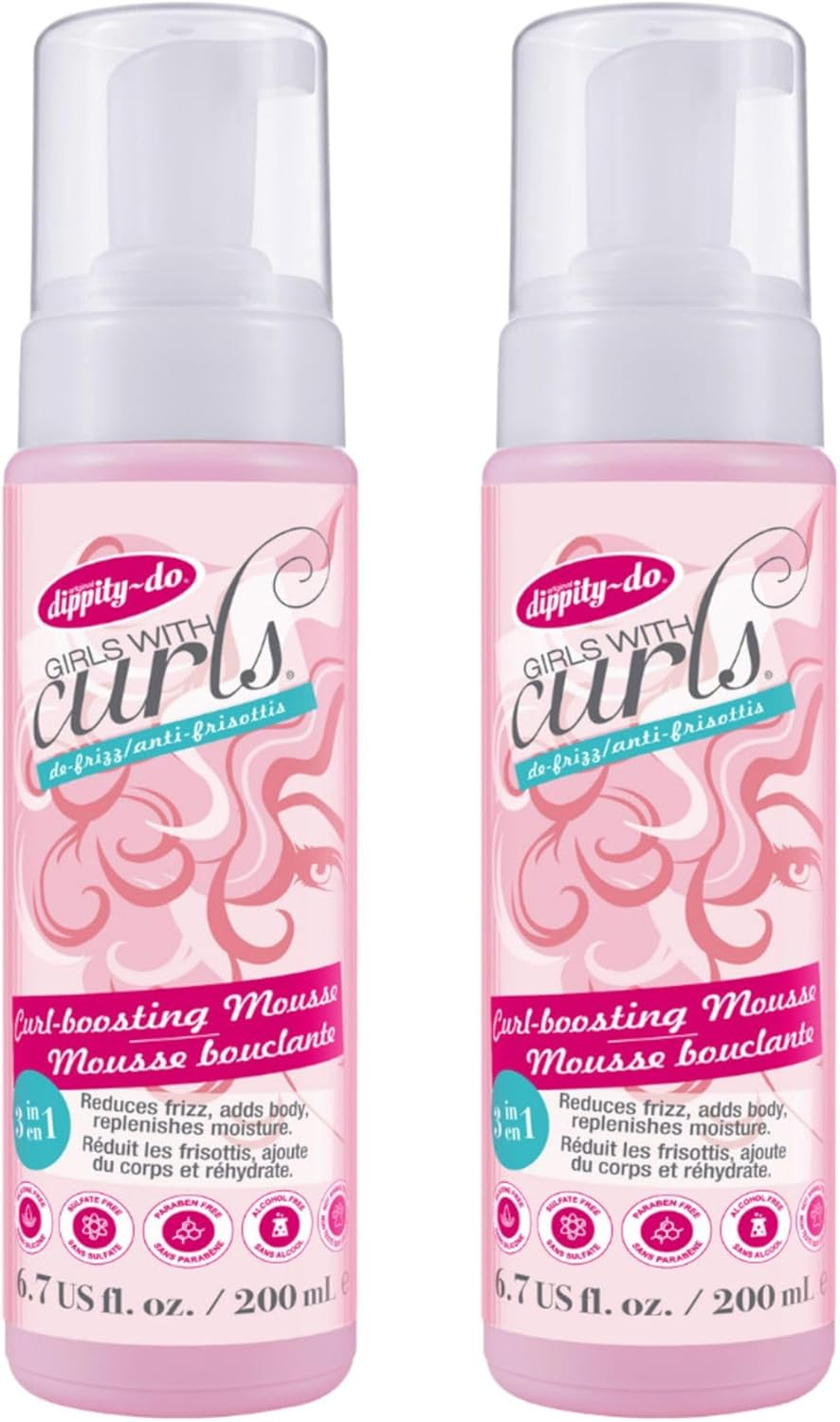 Dippity Do Girls with Curls Curl Enhancing Mousse - Lightweight 3-In-1 Defining Mousse for Curly and Wavy Hair - Hibiscus and Olive Oil for Frizz Free and Bouncy Curls - 200 Ml/6.7 Fl Oz - 2 Pack image number 1