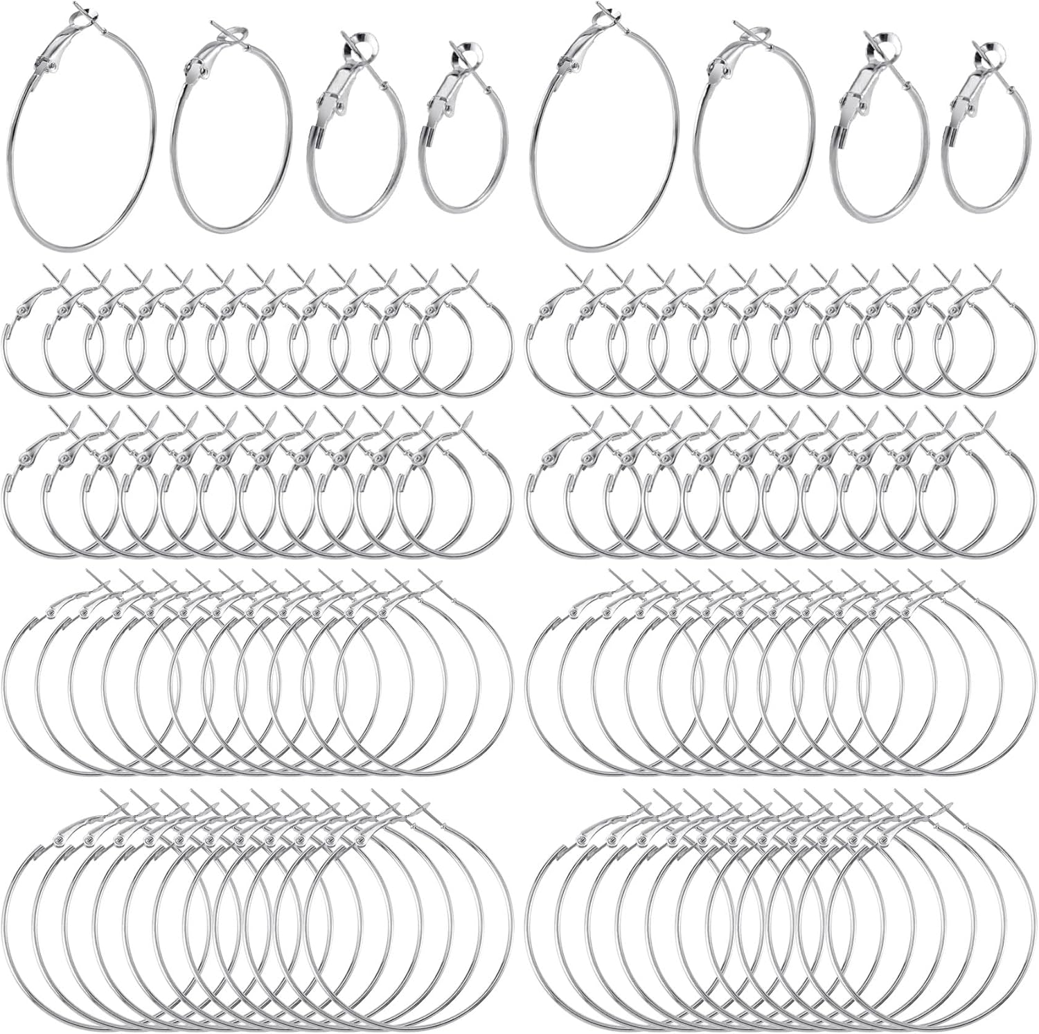 PAGOW 96Pcs Hoop Earrings Finding, Hypoallergenic Alloy round Earring Hoops for Jewelry Making, Open Beading DIY Earrings Craft Art Accessories
