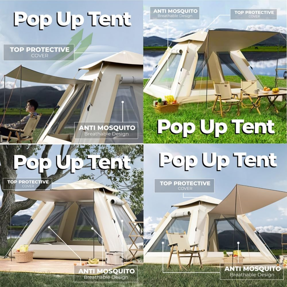 3/5-Person Instant Tent with Porch Camping Gear for the Outdoors Fast Cabin Tent with Instant Setup Tent Pop up in 4 Minutes with Rainfly Backpack for Family Camping,Upgraded Ventilation image number 3