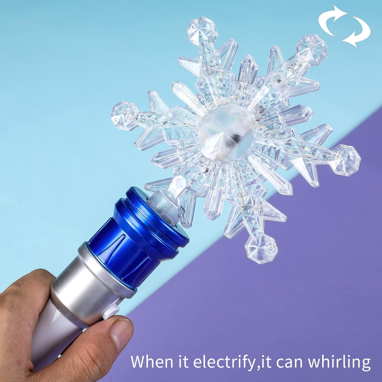 Light up Frozen Snowflake Wand- Snowflake Spinning Wands,Magic Wand Rotating Toy for Girls and Boys, Magic Princess Sensory Toys,Christmas & Birthday Gift (Blue)