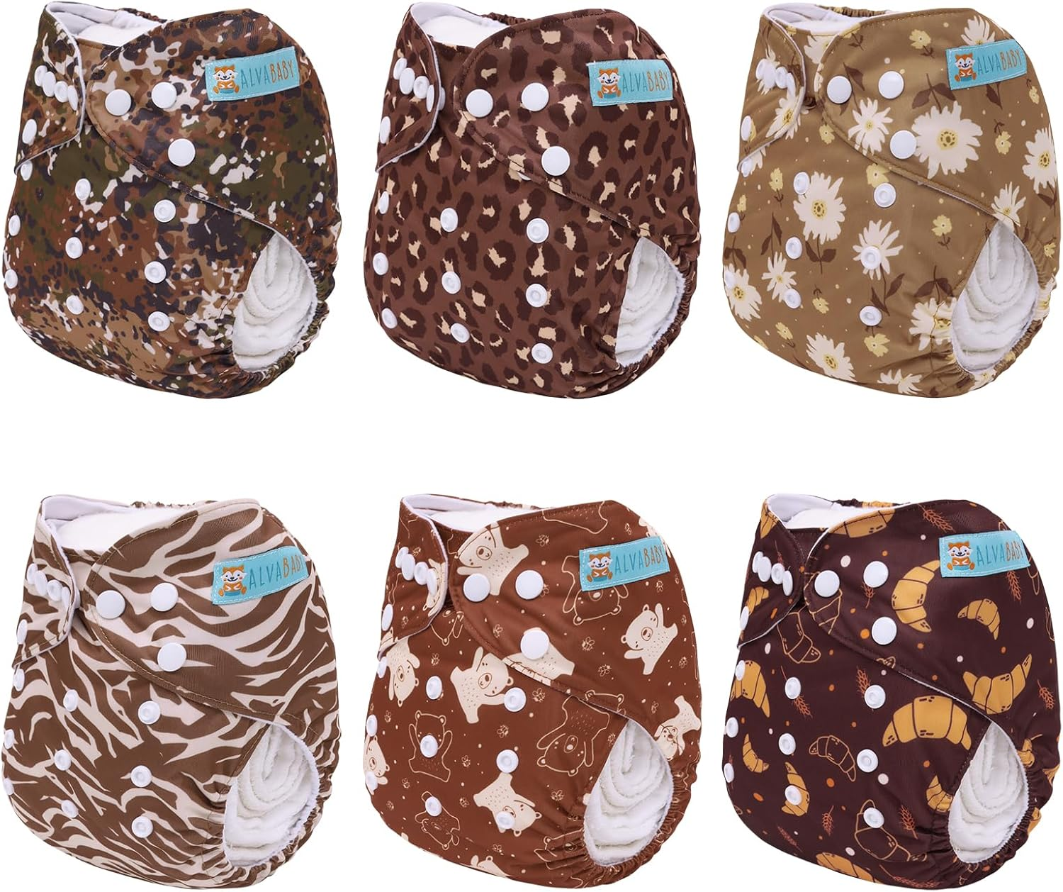 ALVABABY Baby Cloth Diaper 6 Packs with 30 Inserts Cloth Diaper Covers Adjustable Washable Reusable for Baby Girls Boys 6DM114-AU image number 1