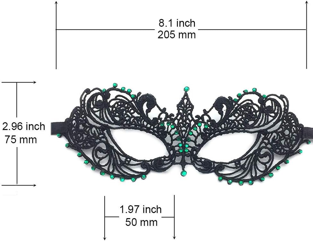 Imapo Masquerade Mask with Green Shiny Rhinestones, Sexy Mardi Gras Masks for Women Lady, Christmas Cosplay Venetian Party Prom Ball Lace Eye Masks - Black image number 2