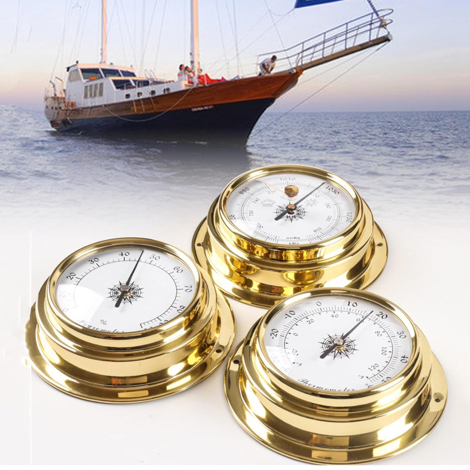 3Pcs Barometer Thermometer Hygrometer,3.85 in Portable Outdoor Barometer Set,Wall Hanging Analog Weather Station,For Home Wall,Fishing Boat,Hotels,Offices,Factories(No Battery Needed) image number 2