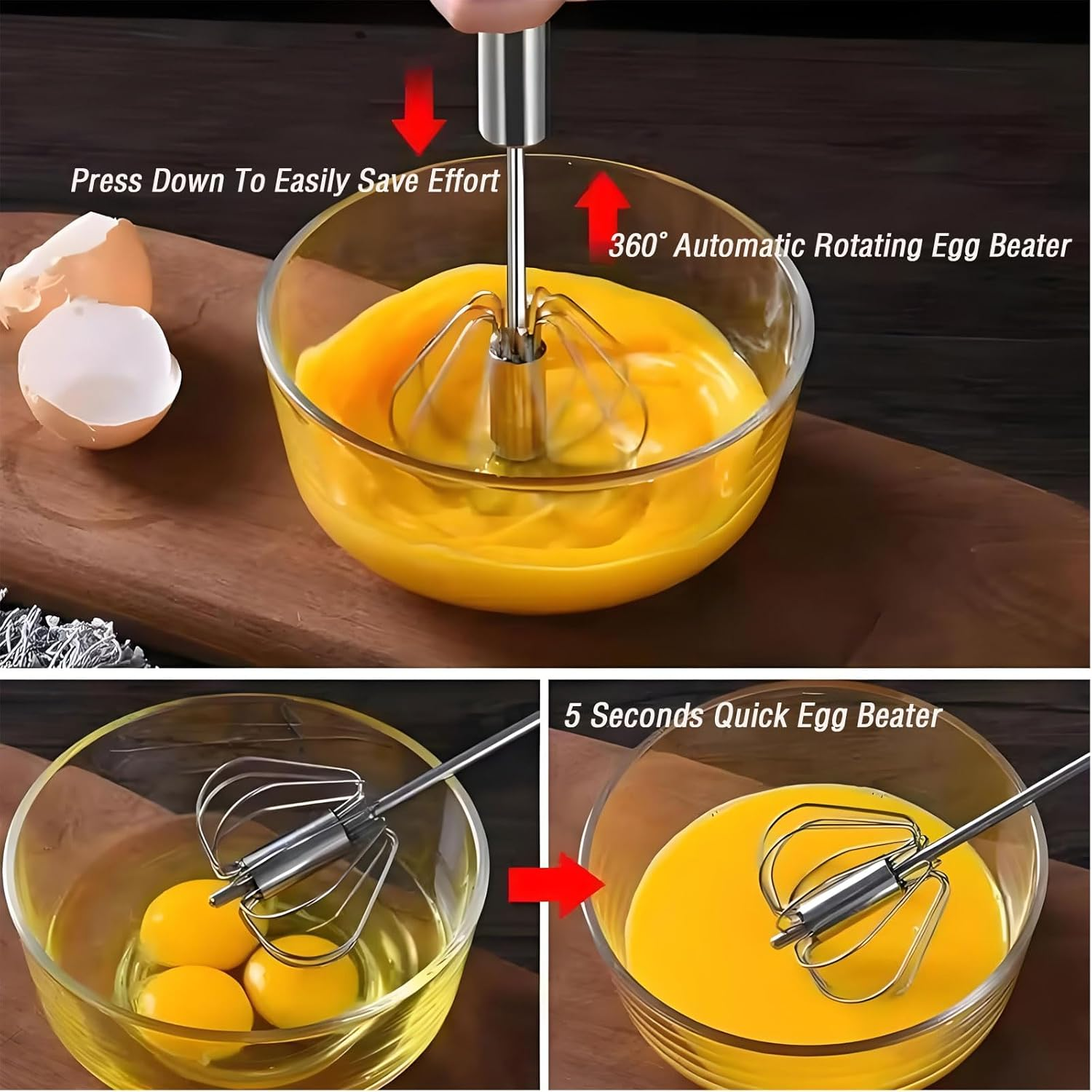 MYTOAU 2PCS Egg Separator Stainless Steel Egg Whisk, Stainless Steel Egg Separator Egg Yolk Separator Egg White Separator Hand Push Rotary Whisk Egg Beater Mixer for Kitchen Baking Tools image number 1