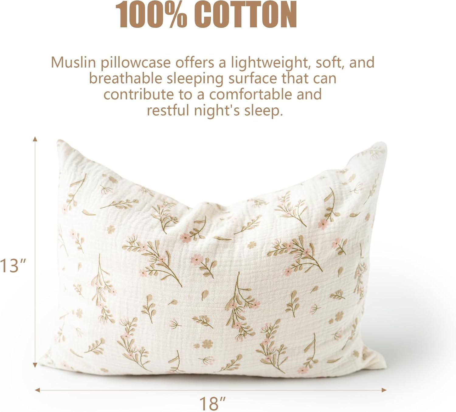 Muslin Toddler Pillowcase for 13X18 Pillow, 2 Pack Soft & Breathable Cotton Toddler Pillow Case, 100% Cotton Travel Pillow Covers for Children（Tree,Fog Green） image number 1