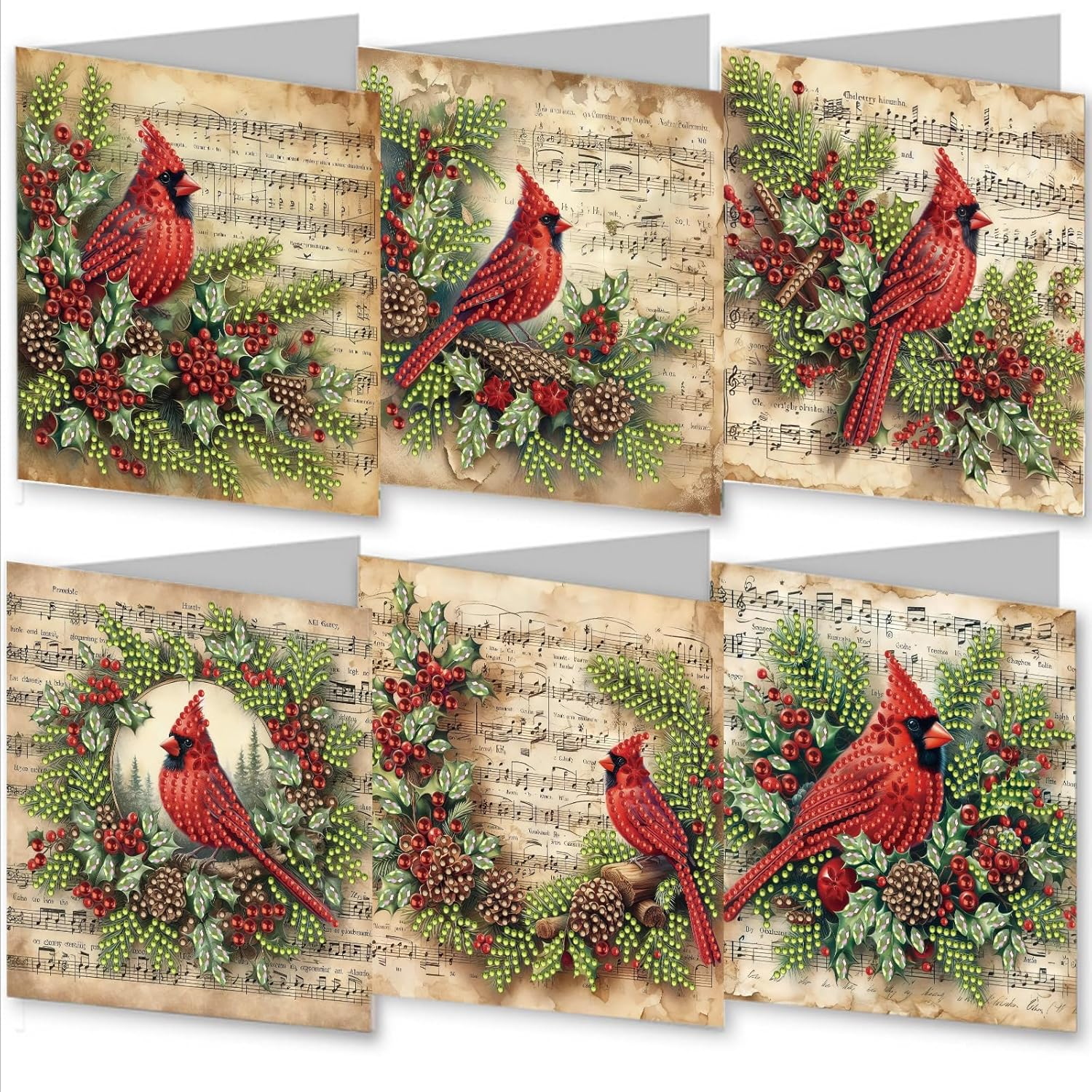 Awesocrafts 6Pcs Diamond Art Christmas Cards Craft Kits XXX, DIY Diamond Painting Cards Sets, 5D Diamond Art Cards with Envelopes, Postcards for Handmade Gift, Xmas Gift 30 * 15Cm (Snowman)