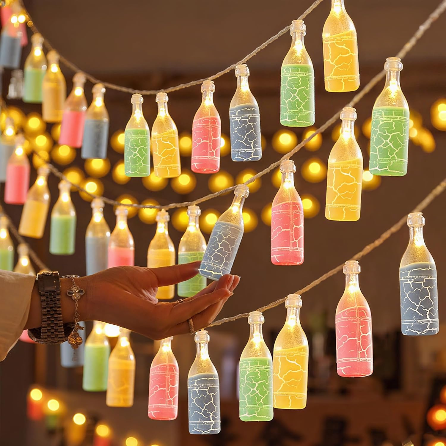 LED Fairy Lights with Bottle Design, 3 M, 20 LED Wine Bottles, Fairy Lights, Battery Operated, Luminous Wine Bottles, Battery Operated for Carnival, Halloween, Outdoor and Indoor, Decoration Living image number 4