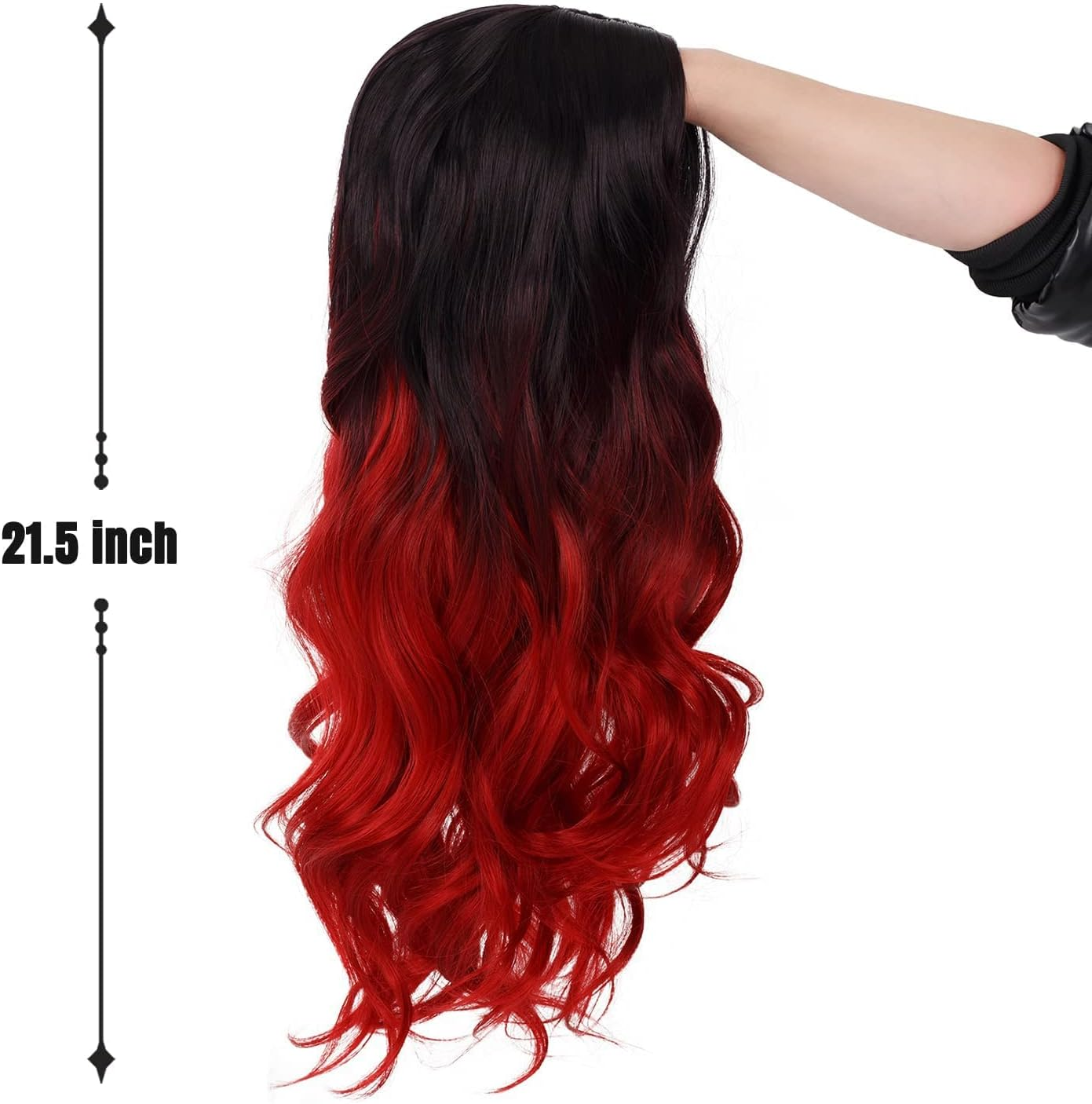 Beweig Ombre Wig Black to Red Long Wavy Wig for Women Side Part Dyed Synthetic Heat Resistant Wig for Daily Party image number 1