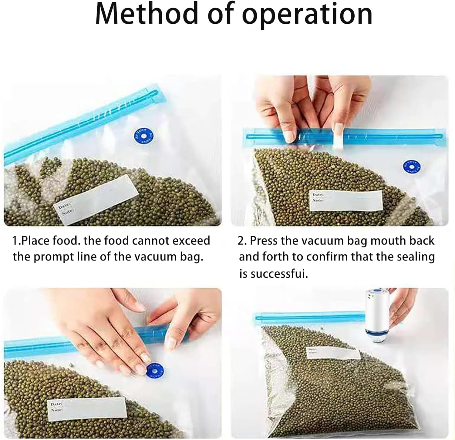 Sous Vide Bags 31 Pcs (24 Pcs Vacuum Zipper Bags & 2 Seal Clips & 5 Air Valves), Reusable BPA Free Vacuum Sealer Bags (8.5 * 8.5In) Vacuum Food Storage Bags for Cooking/Food Storage/Microwave Heating image number 5