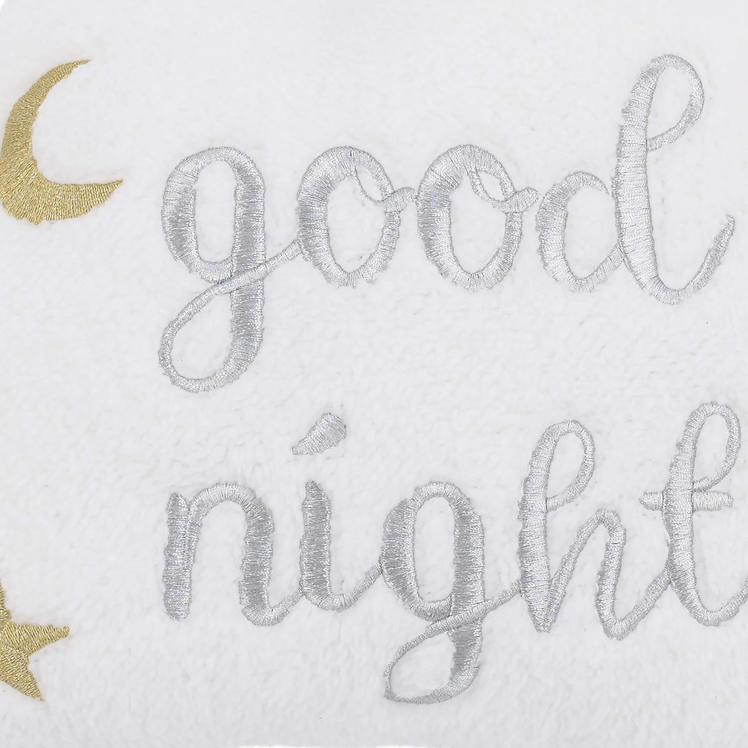 Nojo White Cloud with Gold & Silver Embroidery Good Night Decorative Pillow with Moon & Stars, White, Silver, Gold (2609723P) image number 1