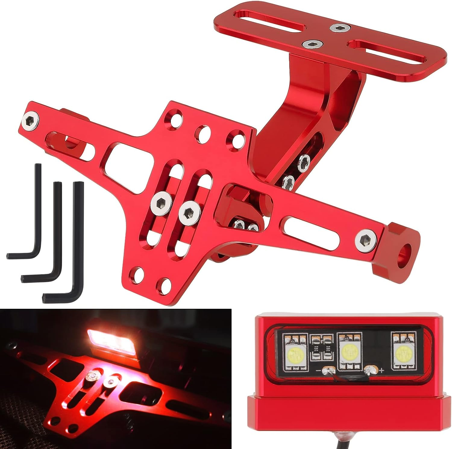 Windance Motorcycle License Plate Bracket,Universal Adjustable Fender Eliminator Kit, CNC Aluminum Tail Tidy Holder with LED Light (Black)