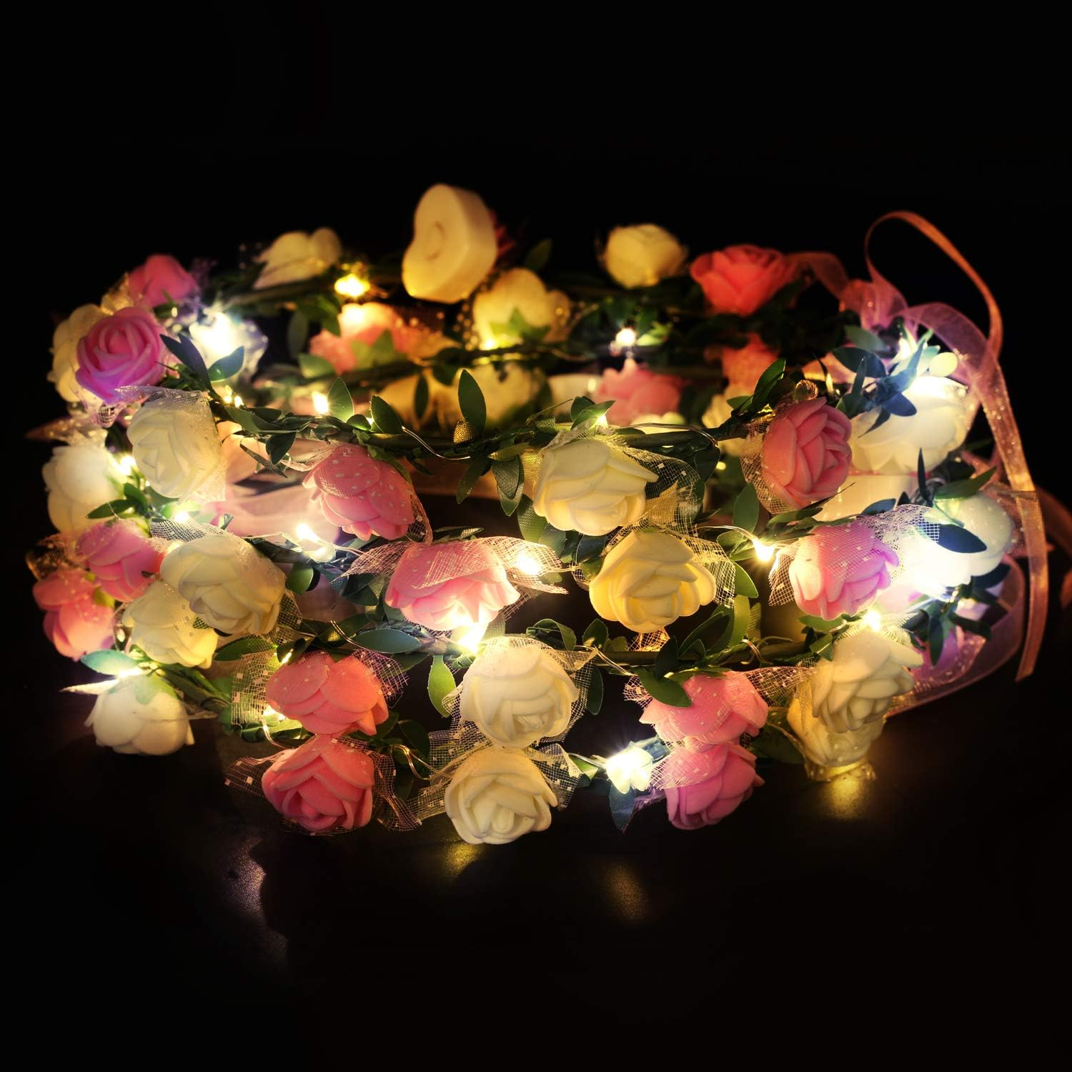 Novelty Place 4 Pack Light up Flower Headband - LED Floral Head Crown for Wedding, Festival and Party - 4 Pieces image number 3