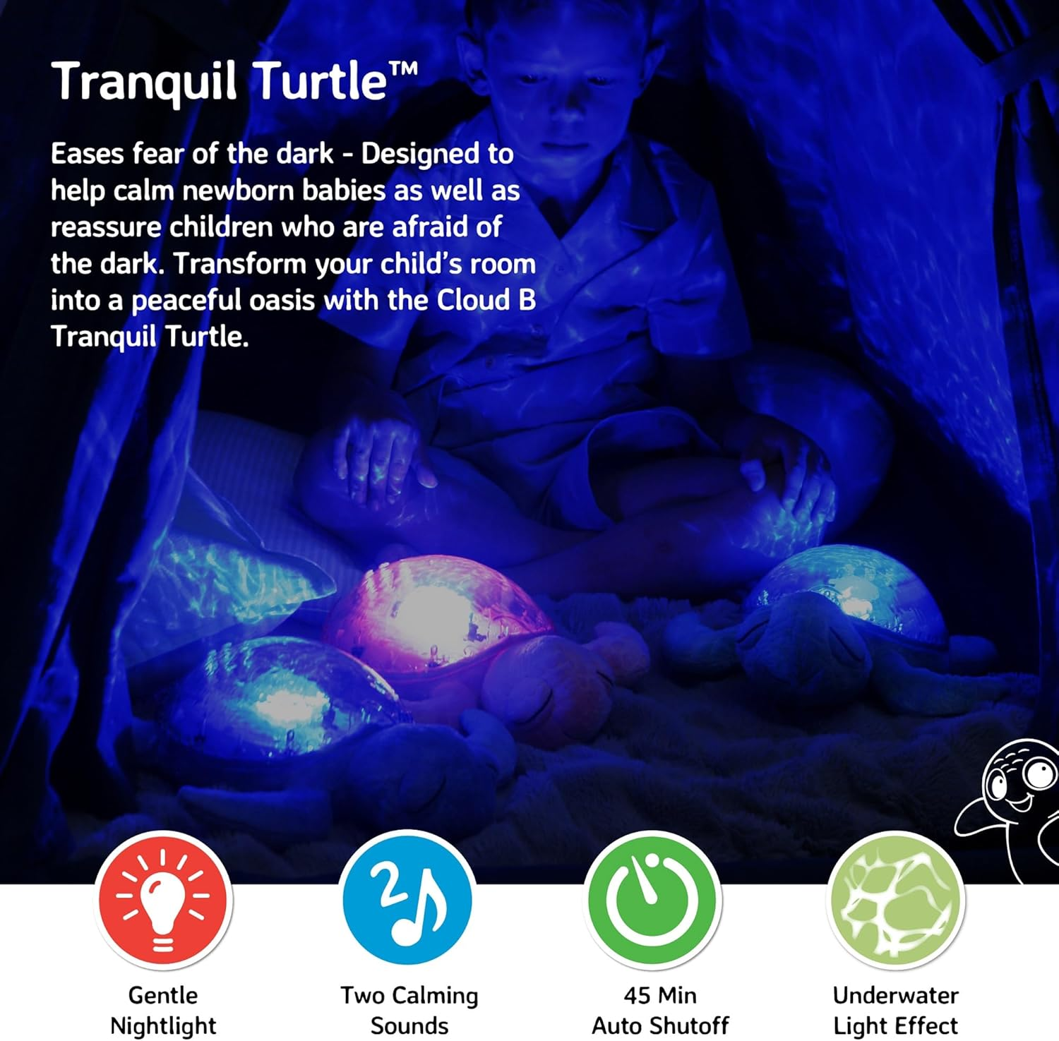 Cloud B Ocean Projector Nightlight with White Noise Soothing Sounds | Adjustable Settings and Auto-Shutoff | Tranquil Turtle - Aqua image number 2