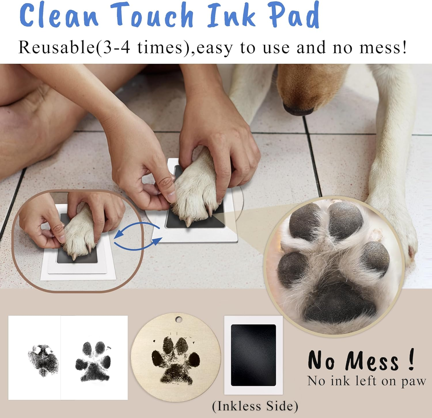 Clay & Ink Paw Print Kit,Make 3 Pawprint Ornaments,Dog or Cat Paw/Nose Print Keepsake,Clean Touch Ink Pad & Soft Clay for Pet, Inkless Pet Paw Print Impression Kit,Pet Christmas Ornament image number 6