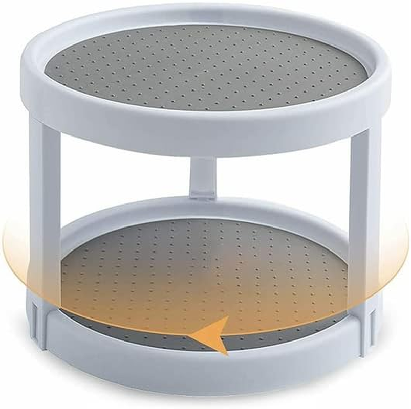 AIMALL Can Tamer Kitchen Fridge Spinning Storage Organizer Shelf Rack Pantry 2 Tier, 9.8" Diameter, White & Gray image number 5