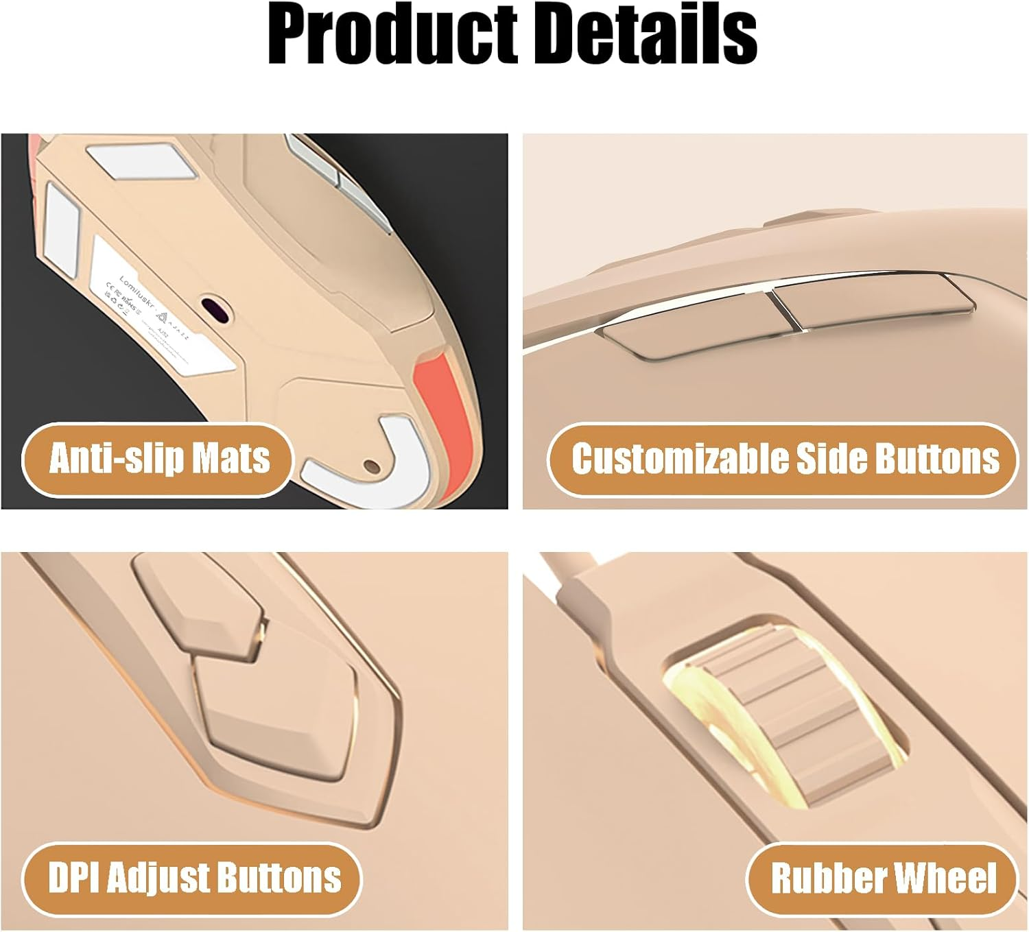 AJ52 Gaming Mouse Wired, 7 Programmable Buttons, Computer Mice with RGB LED Backlit, 500-2750 DPI Adjustable,For Windows/Mac Os/Linux (Milktea) image number 4