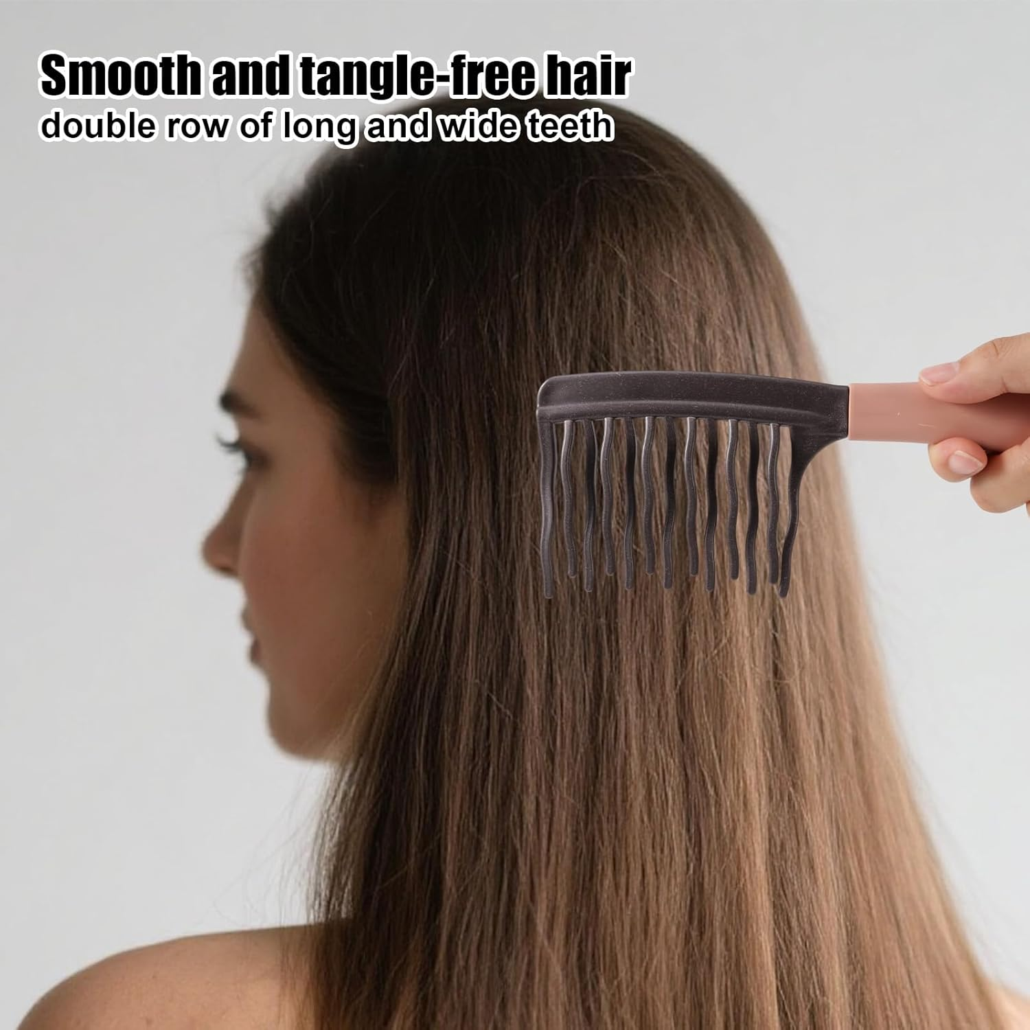 Fukaisu 2Pcs Wide Tooth Curly Hair Comb, Detangling Hair Brush with Double Row Wavy Tooth Design for Long/Thick Dry/Soggy Hairs for Women/Girl(Grey) image number 4