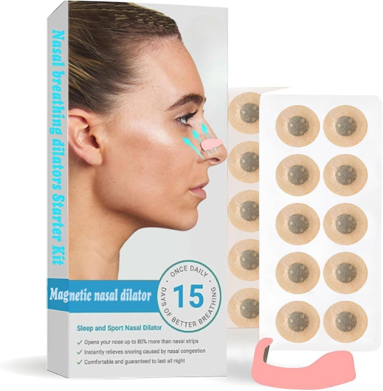 Breathing Nasal Strip Starter Kit (15 Count) - Boost Oxygen Intake, Reduce Snoring, Improve Sleep Quality - Sweat Resistant, Skin Safe Nasal Strips - Extra Strength Snoring Solution (BLACK)