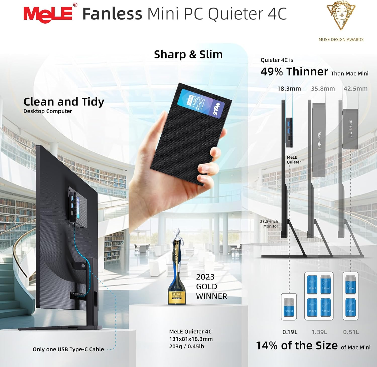Mele Mini PC, Upgraded Quieter 4C N150 (Turbo 3.6Ghz), 32GB DDR4 RAM 1TB Storage, Desktop Mini Computer Full Functional USB-C, 4K Triple Display on Home, Office, Education, Astrophotography image number 5