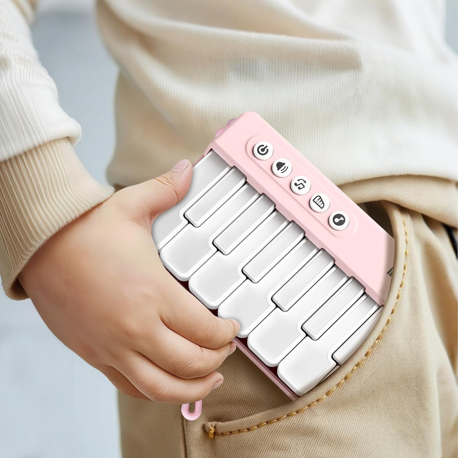 Mini Piano Keyboard for Toddlers, Baby Piano Musical Toy W/ Adjustable Volume and Lights, 15 Melodies, Learning Mode, 3 Sound Effects &ndash; Portable Kid Pianos Toy Christmas for Baby, Toddler, Kid, Adults - Pink image number 5