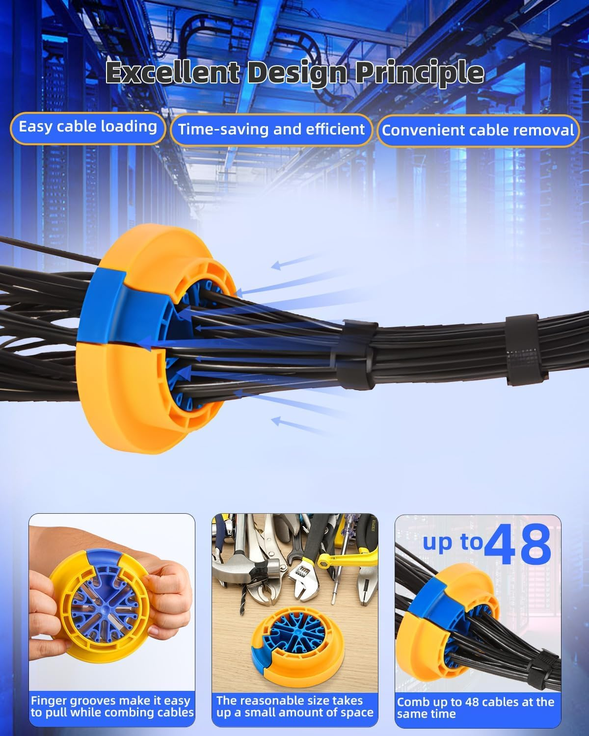 Wire Comb, Network Cable Management Tools, Networking Tools for Comb Any Cables or Wires with a Diameter up to 1/4 ", Cable Organizing Tool and Ethernet Cable Organizer Tool Yellow Blue image number 4