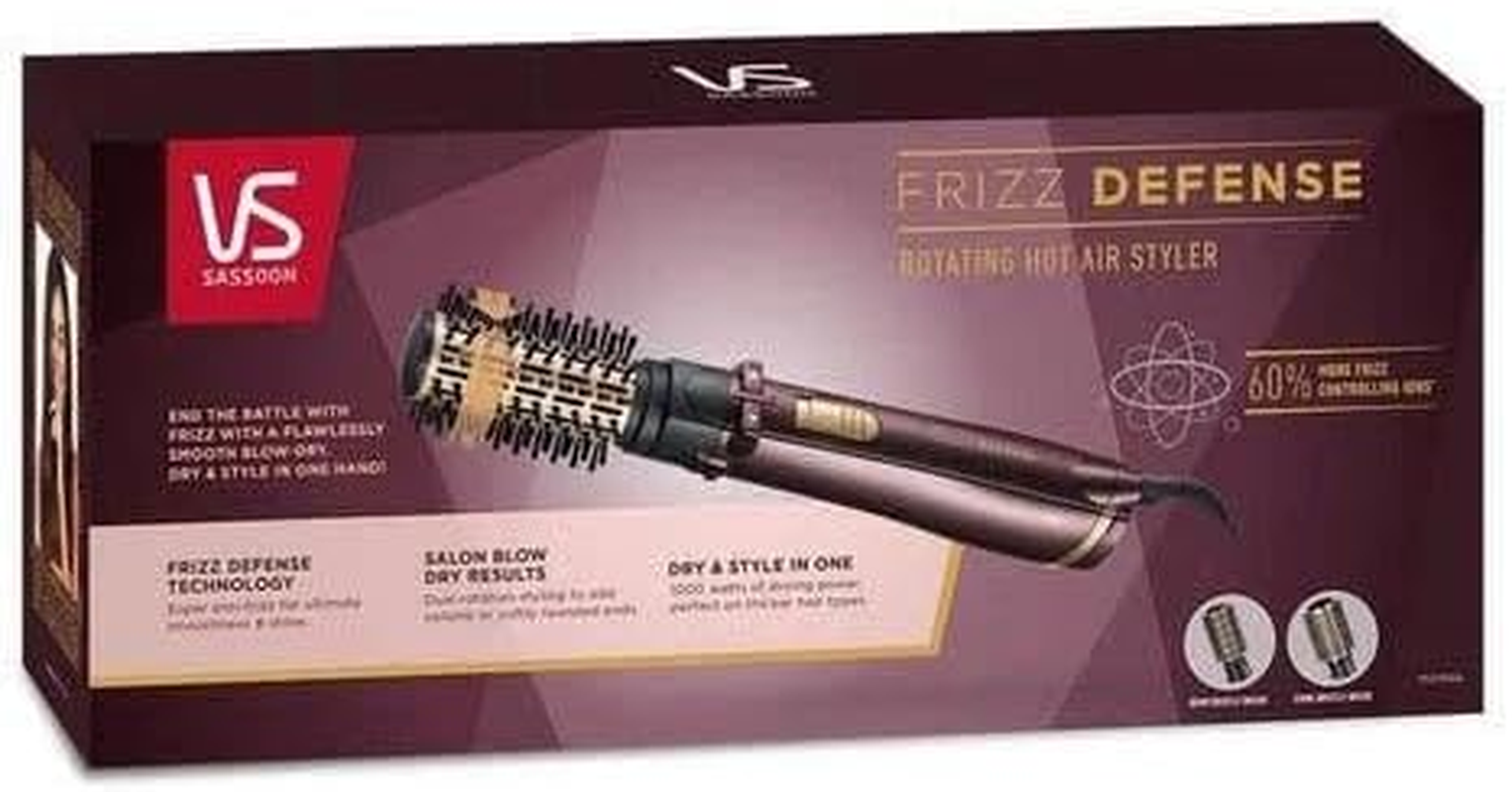 VS Sassoon Frizz Defense Rotating Hot Air Styler &ndash; 1000W, 2 Heat/Speed Settings, 38Mm & 50Mm Spinning Brushes, Super Ionic & Ceramic Technology, Mahogany image number 3