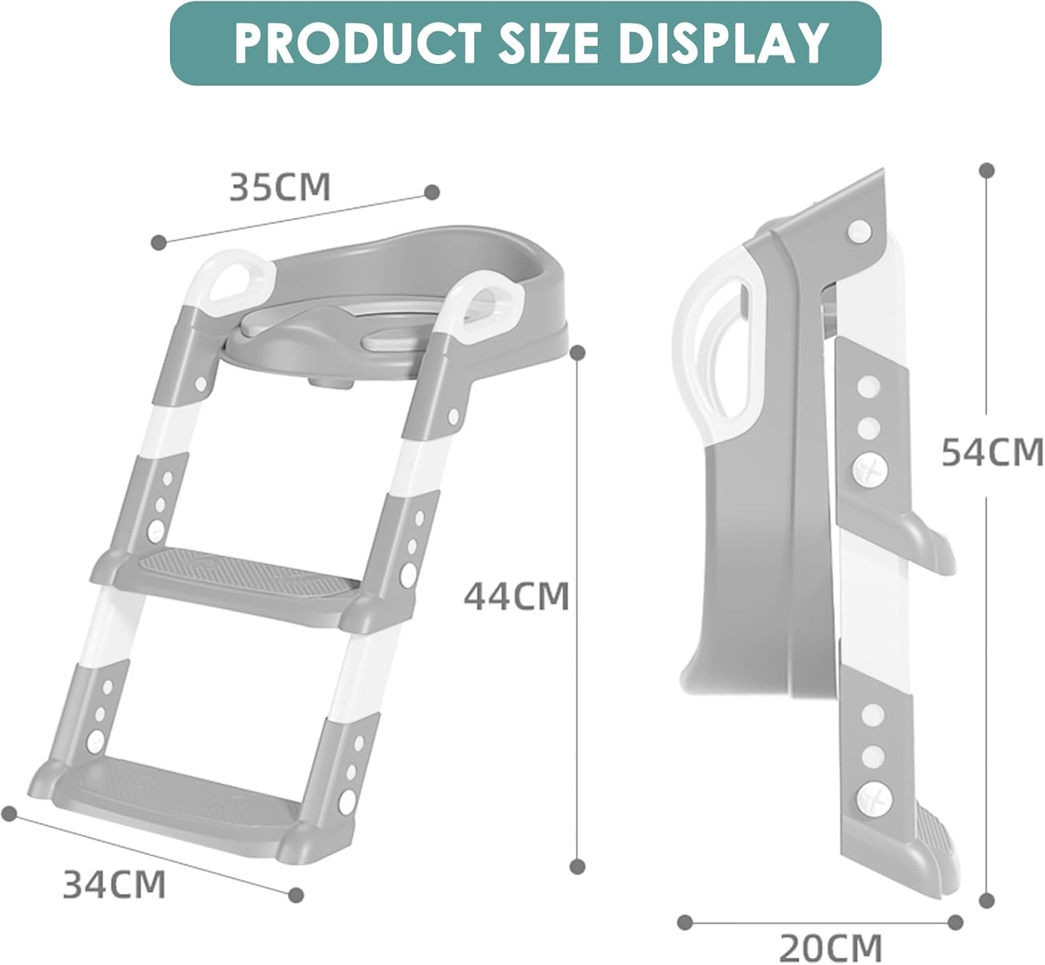 Potty Training Seat with Step Stool Toilet Seat for Kids Boys Girls, Comfortable Safe Potty Toilet Training Seat with Anti-Slip Ladder Soft Cushions (Gray)