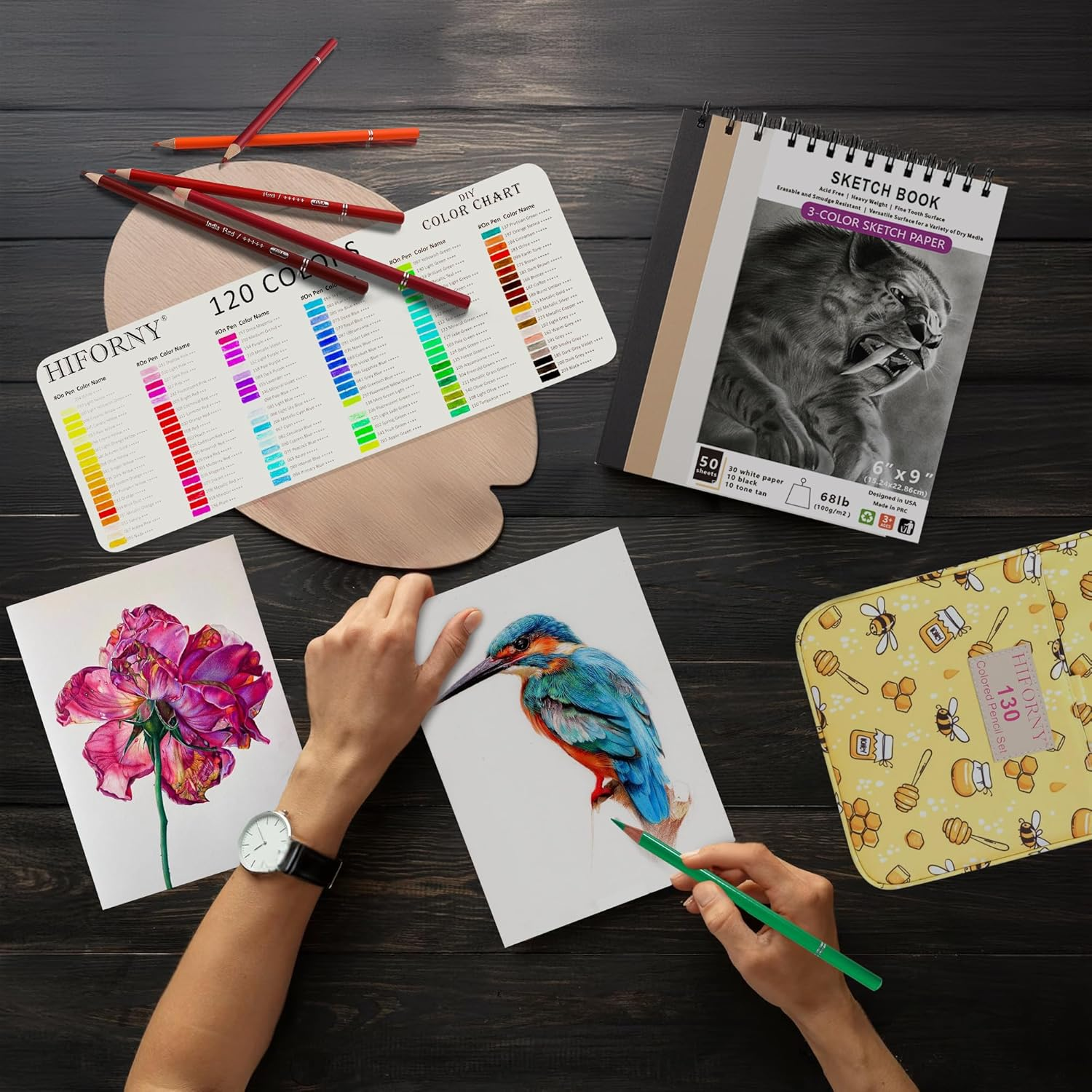 HIFORNY 130 Colored Pencils Set for Adults Coloring &ndash; 120 Colors Coloring Pencils with Extras,Artists Soft Core,Drawing Pencils Art Craft Supplies for Adults Beginners Kids image number 2