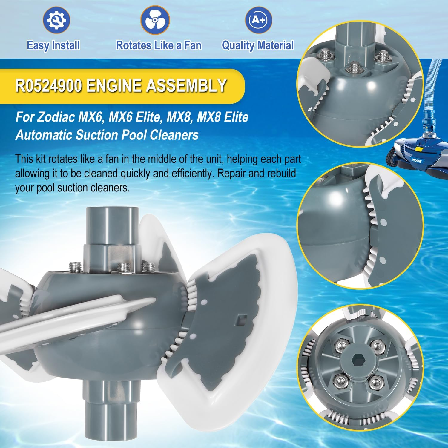 R0524900 Engine Assembly Replacement Parts Kit Fit for Zodiac Baracuda MX6 MX8 MX6EL MX8EL Elite Automatic Suction Side Pool Cleaner Vacuum