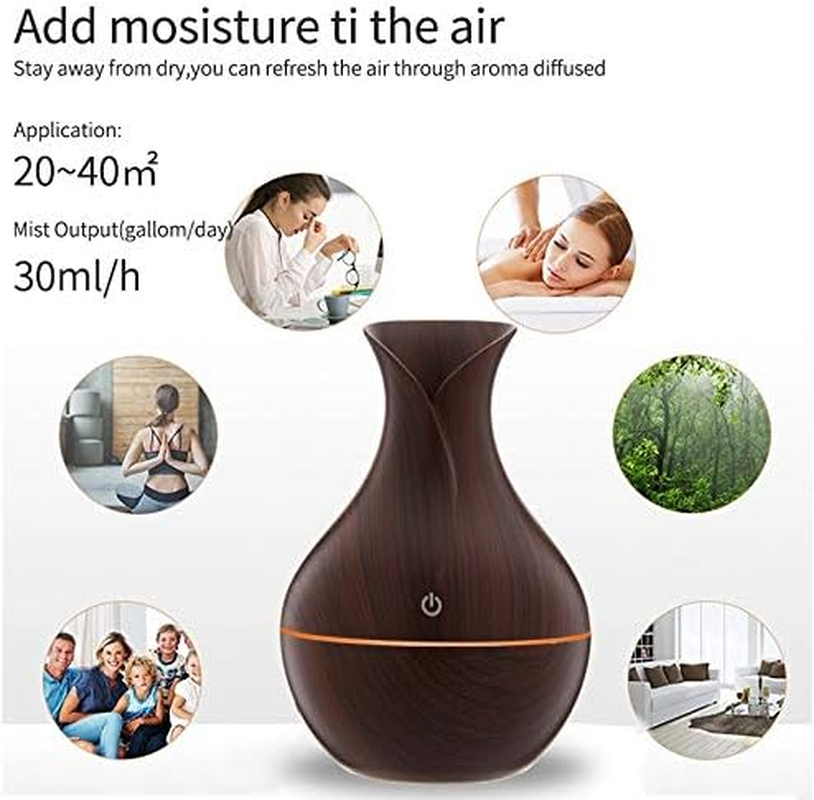 Aroma Air Diffuser Humidifier , Wood Grain Ultrasonic Home Air Diffuser 130Ml Humidifier for Home, Office Yoga,7 Colors LED Mood Light (Brown) - Wood Grain Color image number 6