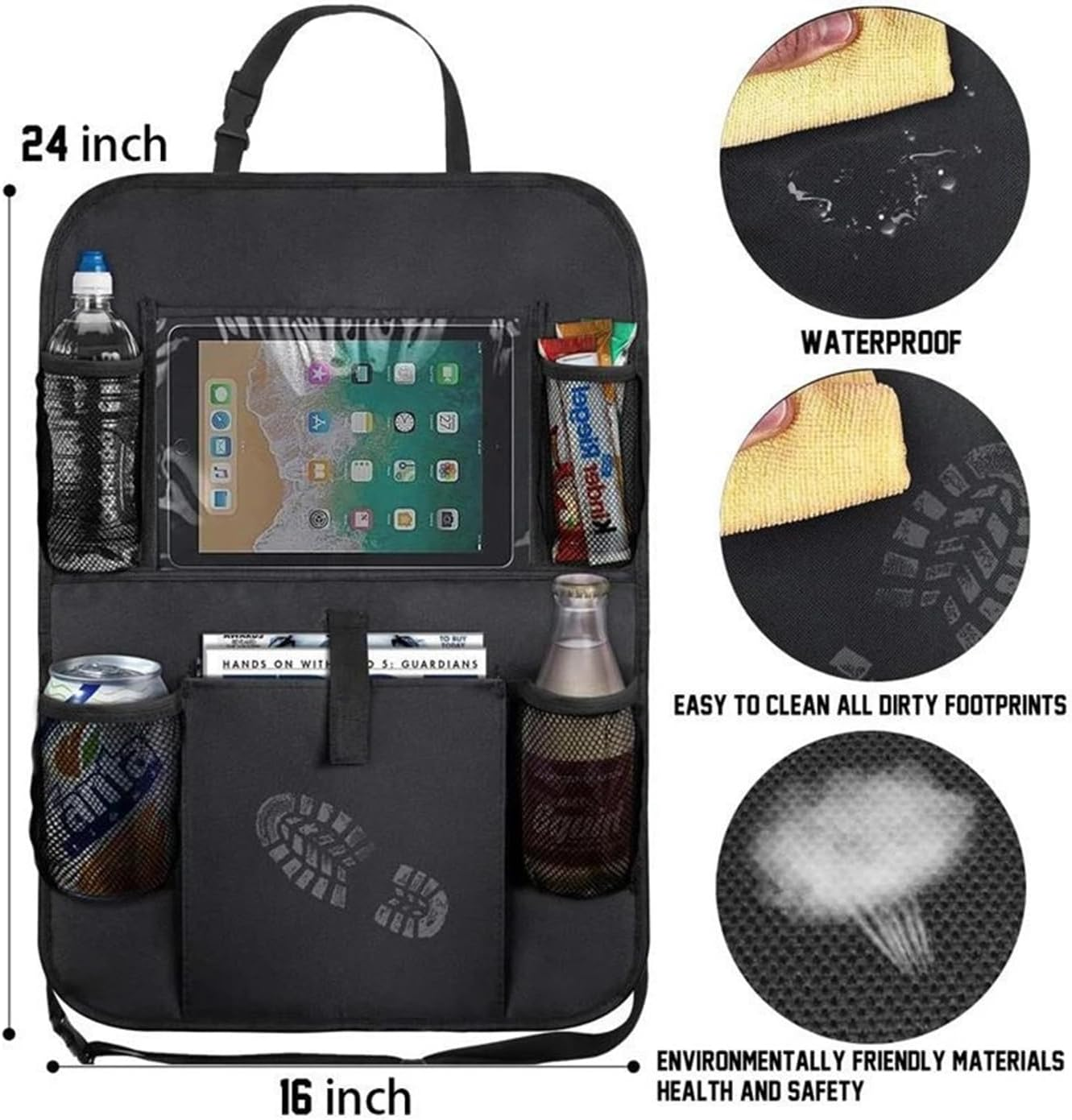 2 Pack Car Backseat Organiser with 10" Tablet Holder anti Kick Mats Back Seat Protector Car Back Seat Organizer for Kids Car Travel Accessories Kids Toy Storage with 9 Storage Pockets image number 2