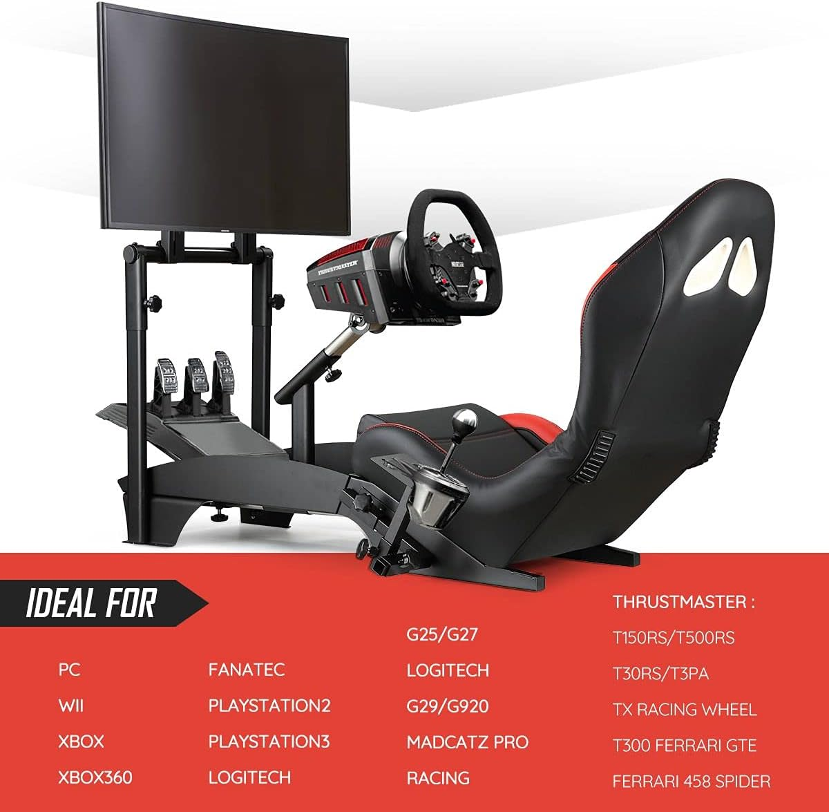 AUSWAY Racing Simulator Gaming Chair with Monitor Stand Racing Wheel Stand Cockpit Adjustable with Seat Logitech G25 G27 G29 G920 Xbox Xbox360 PS2 PS3 PC WII image number 4