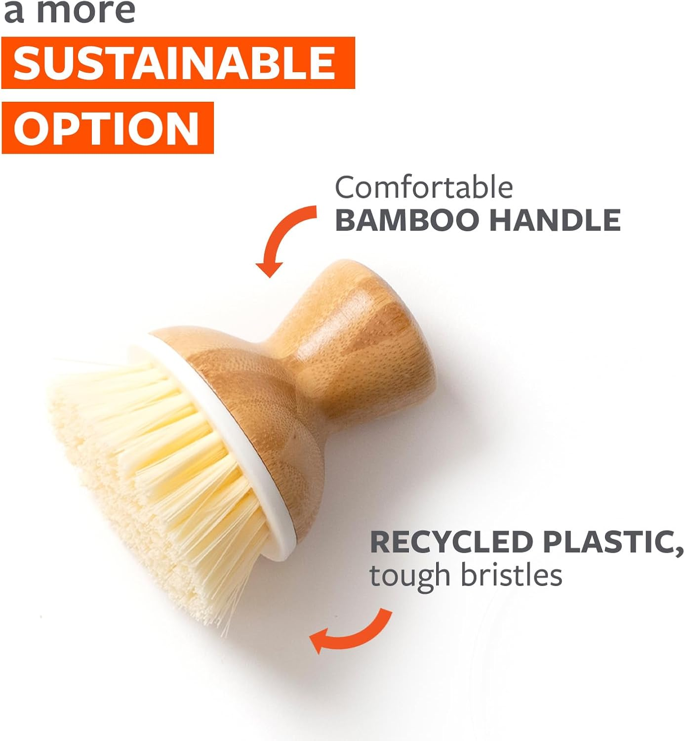 Full Circle Bubble up Bamboo Dish Brush &ndash; Ergonomic Palm Scrubber with Handle for Kitchen Cleaning, Hand Washable Brush, White, Pack of 1 image number 4