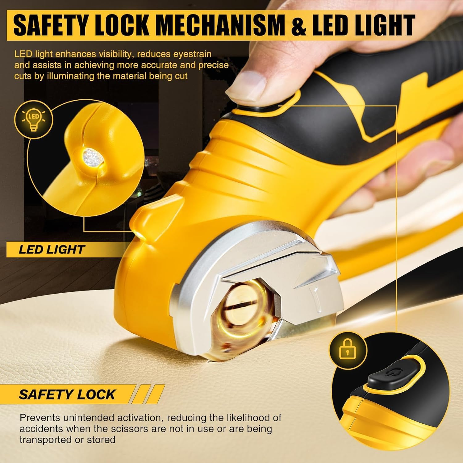 Cordless Electric Scissors,4V Rechargeable Cardboard Box Cutter Heavy Duty Fabric Scissor with Safety Lock & LED Light,Power Rotary Cutter for Leather Carpet Plastic Cutting,Sewing,Crafting image number 2