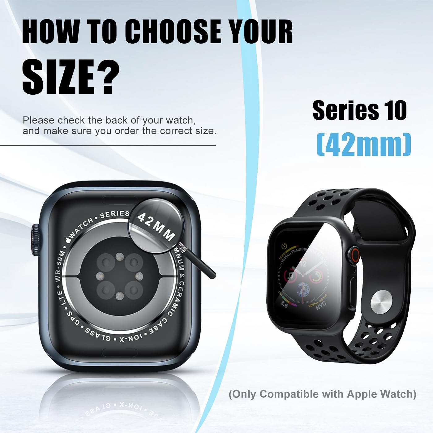 2 Pack Privacy Case for Apple Watch Screen Protector, Anti-Spy Tempered Glass Film Apple Watch Cover Hard PC Case Bumper for Iwatch Series 11 Series 10 - Black/Clear 42Mm image number 3