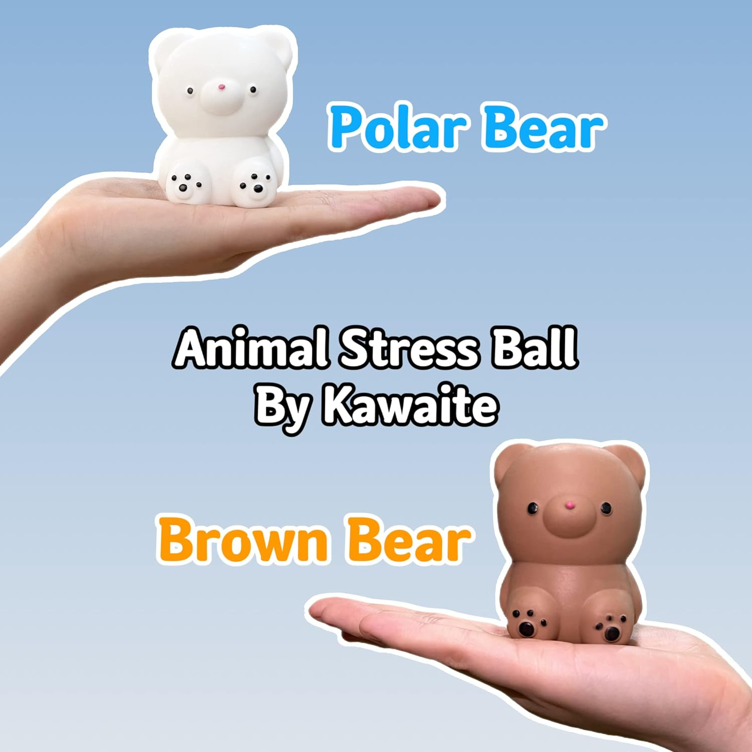 2 PCS Squishy White Bear Stress Ball Brown Bear Squeeze Ball - Dough Balls Fidget Toy - Stretchy Stress Balls for Kids and Adults, 2 Colors Squishy Ball for Anxiety Relief, Focus, Relax image number 2