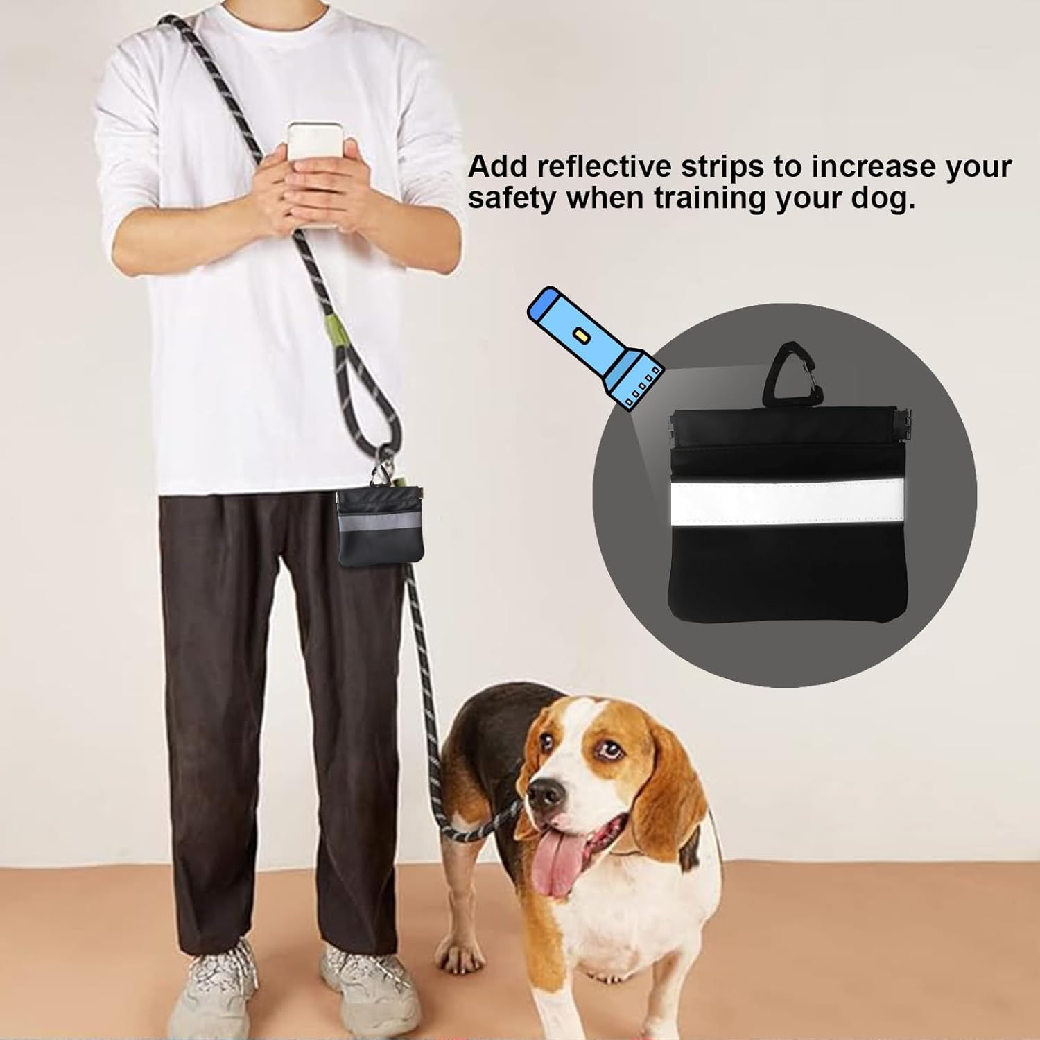 Dog Treat Pouch, Portable Pet Pocket Waist Clip, Reflective Snack Bag for Pets, Includes Clip and Carabiner image number 3