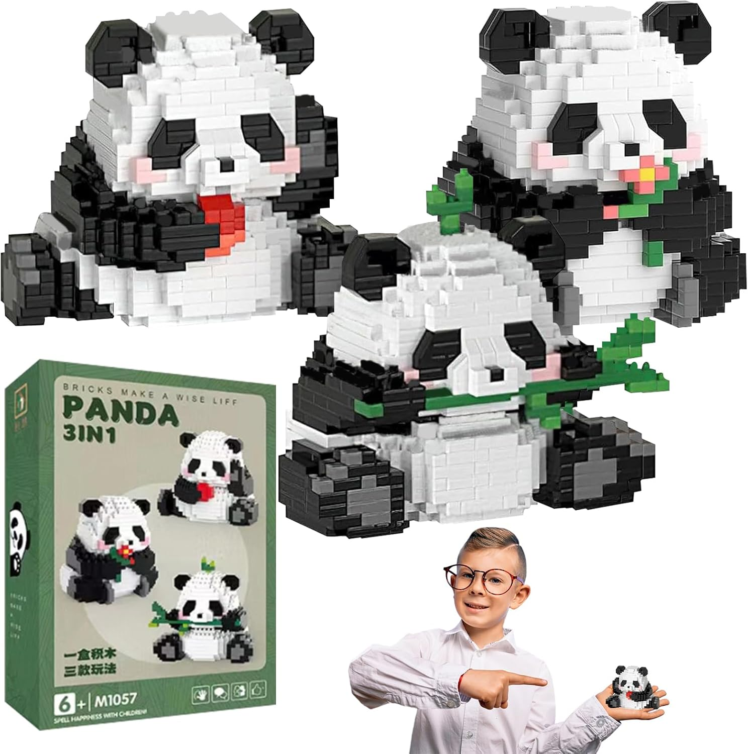 ARONRAVE 3-In-1 Panda Building Blocks Set, Mini Building Blocks Set, Panda Building Block Sets, Mini Animals Building Blocks Set, Animal Building Block Set, Panda Clamping Blocks Building Block Sets