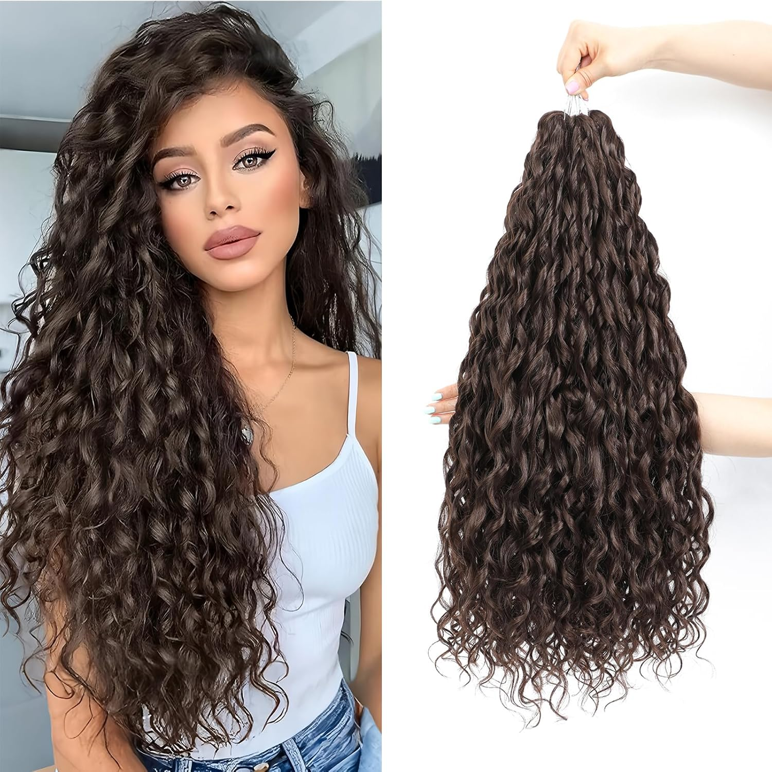 24Inch Deep Wave Twist Curly Crochet Hair Extensions 3Pack Deep Wavy Air Curl Bulk Hair Synthetic Boho Braids Water Wave Crochet Hair Extension for Women (T27/613, 24Inch-3Pack) image number 4
