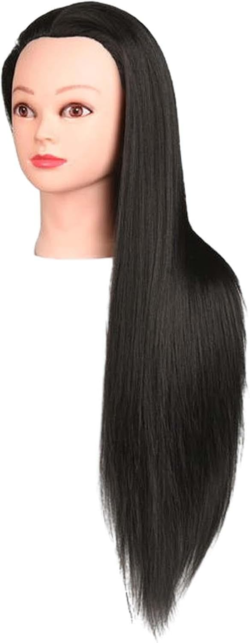 Amagogo Hair Training Head Mannequin Manikin Head Synthetic Fiber Hair Long Hair for Cutting Cosmetology School Students Barber Shop Hair Stylist, Black with Makeup image number 2