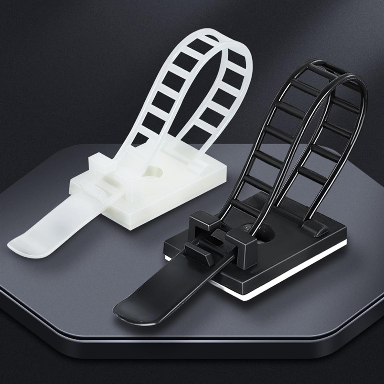 Clearhill 50Pcs 0.97In Width White Adjustable Self-Adhesive Cable Straps -Cord Clamps for Wire Management &ndash; Reusable Cable Ties for Home, Office, Car, and More image number 2