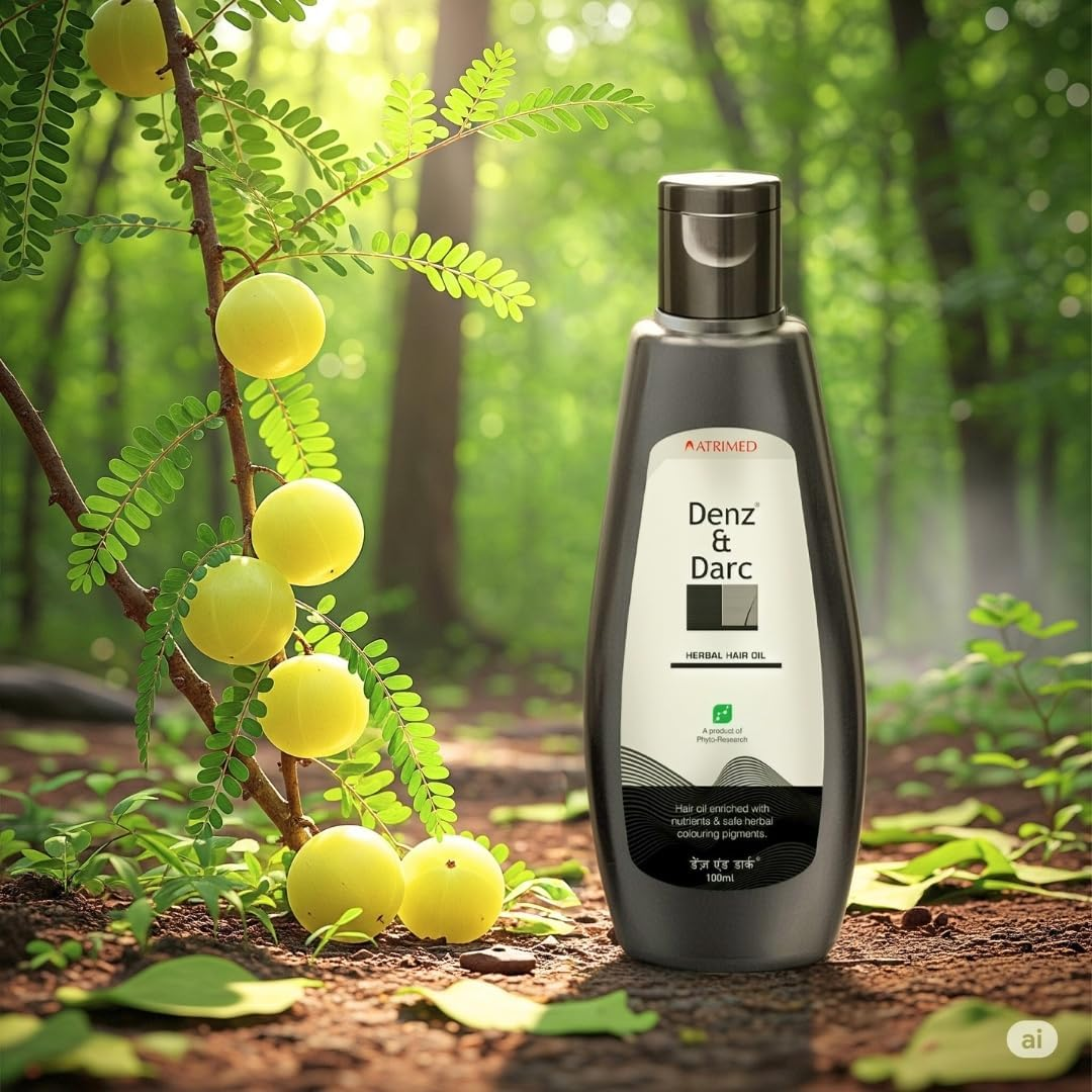 Atrimed Denz & Darc Herbal Hair Oil | Enriched with Nutrients & Safe Herbal Colouring Pigments | 100Ml | Pack of 1 image number 5