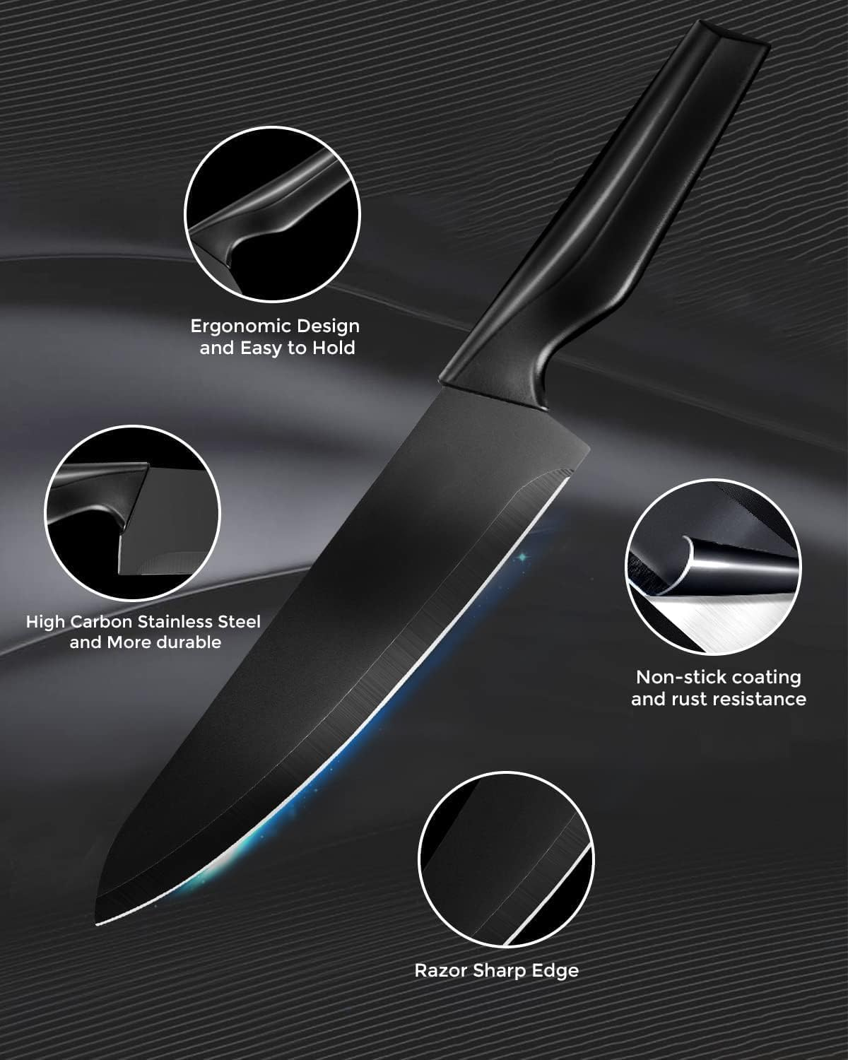 Homodoskey Knife Sets for Kitchen with Block Self Sharpening, 14 Pcs Kitchen Knife Set, Ultra Sharp Chef Knife Set for Kitchen, Dishwasher Safe, High Carbon Stainless Steel Knife Block Set image number 1