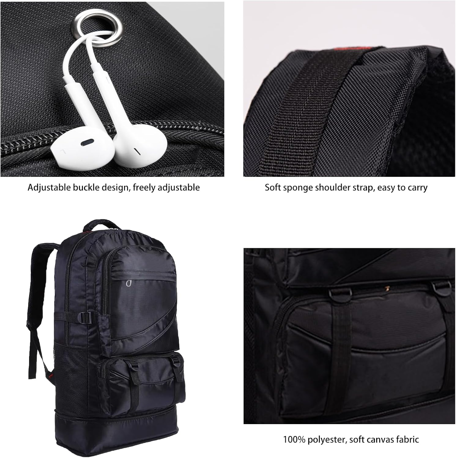 Toguma 65L Hiking Backpack Large Tactical Backpack for Woman Man Lightweight Travel Backpack Laptop Backpack for Climbing Camping Sport Outdoor (Black) image number 5