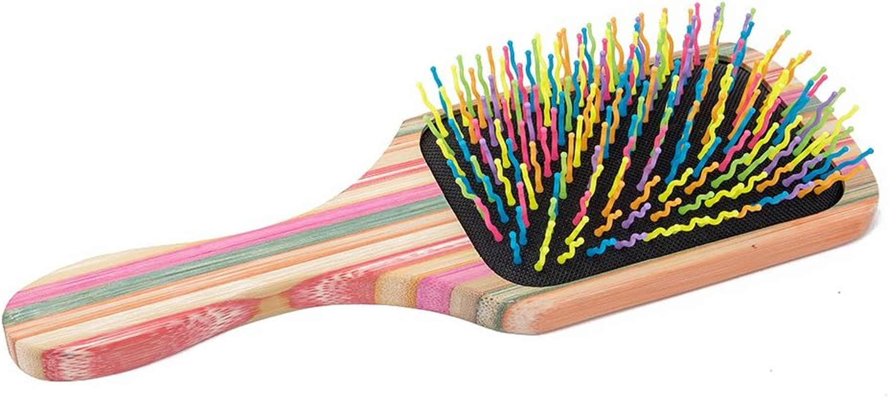 WINSUN Natural Bamboo Hair Brush, Natural Rainbow Bamboo Paddle Hair Brush with Colorful Nylon Pins, Good Massage and anti Static Detangling Hair Brush for Woman, Girls and Kids, for All Hair Types. image number 1