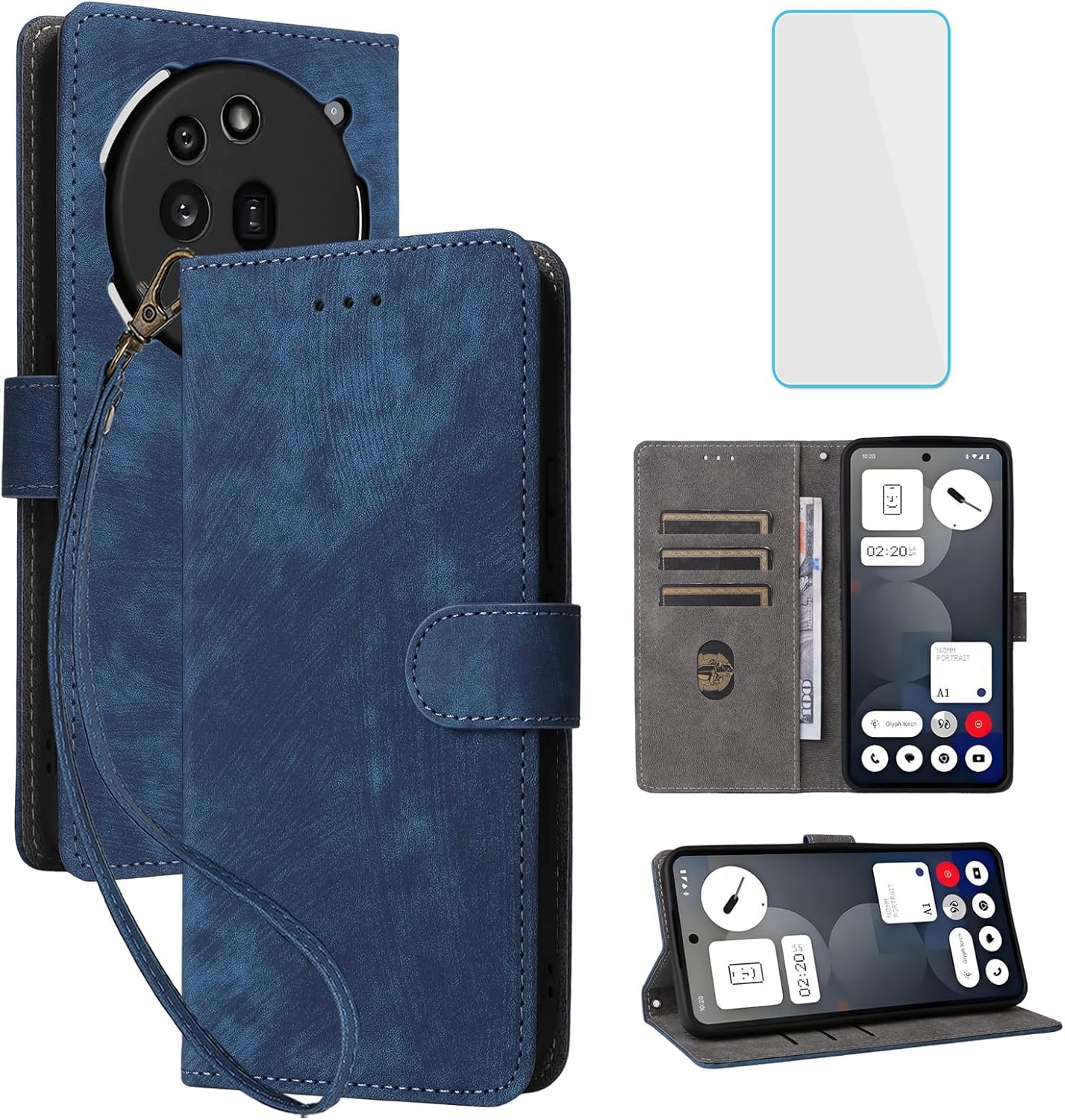 IUQXU for Nothing Phone 3A Pro Wallet Phone Case with Screen Protector [RFID Blocking] Leather Card Holder Kickstand Women Men Cell Phone Case for Nothing Phone3A Pro 3Apro 5G Black