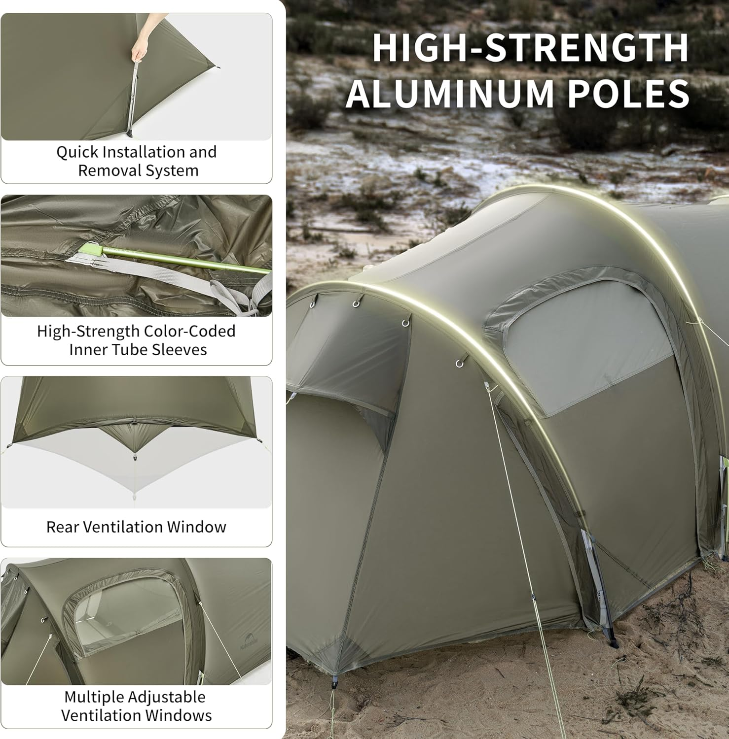 Naturehike Opalus UL Tunnel Tent, Upgraded Lightweight 15D Nylon 2/3 Person Camping Tent, 4 Season Camping Tent (Olive Green) image number 2