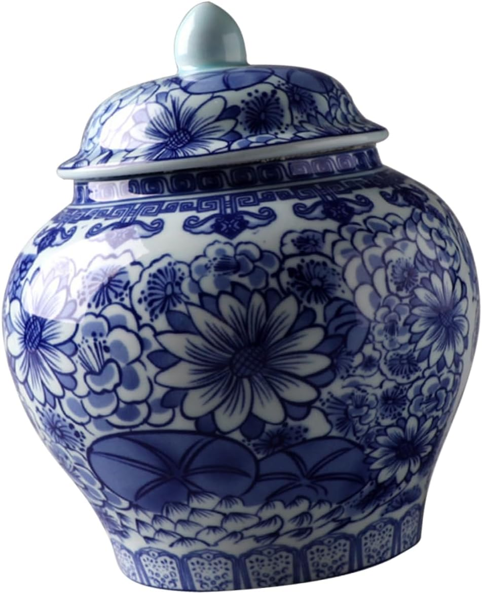 VINTORKY Blue and White Porcelain Tea Canister, Ceramic Storage Jar with Airtight Seal, Household Kitchen Canister for Loose Leaf Tea Storage, Delicate Home Accessory image number 1