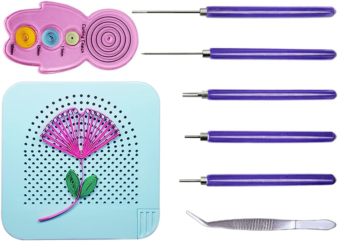 XIWUMOER 8 Pieces Paper Quilling Tools Slotted Kit,Quilling Knitting Board with Pins Storage Box,Assorted Sizes Rolling Curling Quilling Needle Pen Coach,Art Craft DIY Paper Cardmaking Tools (Blue) image number 3