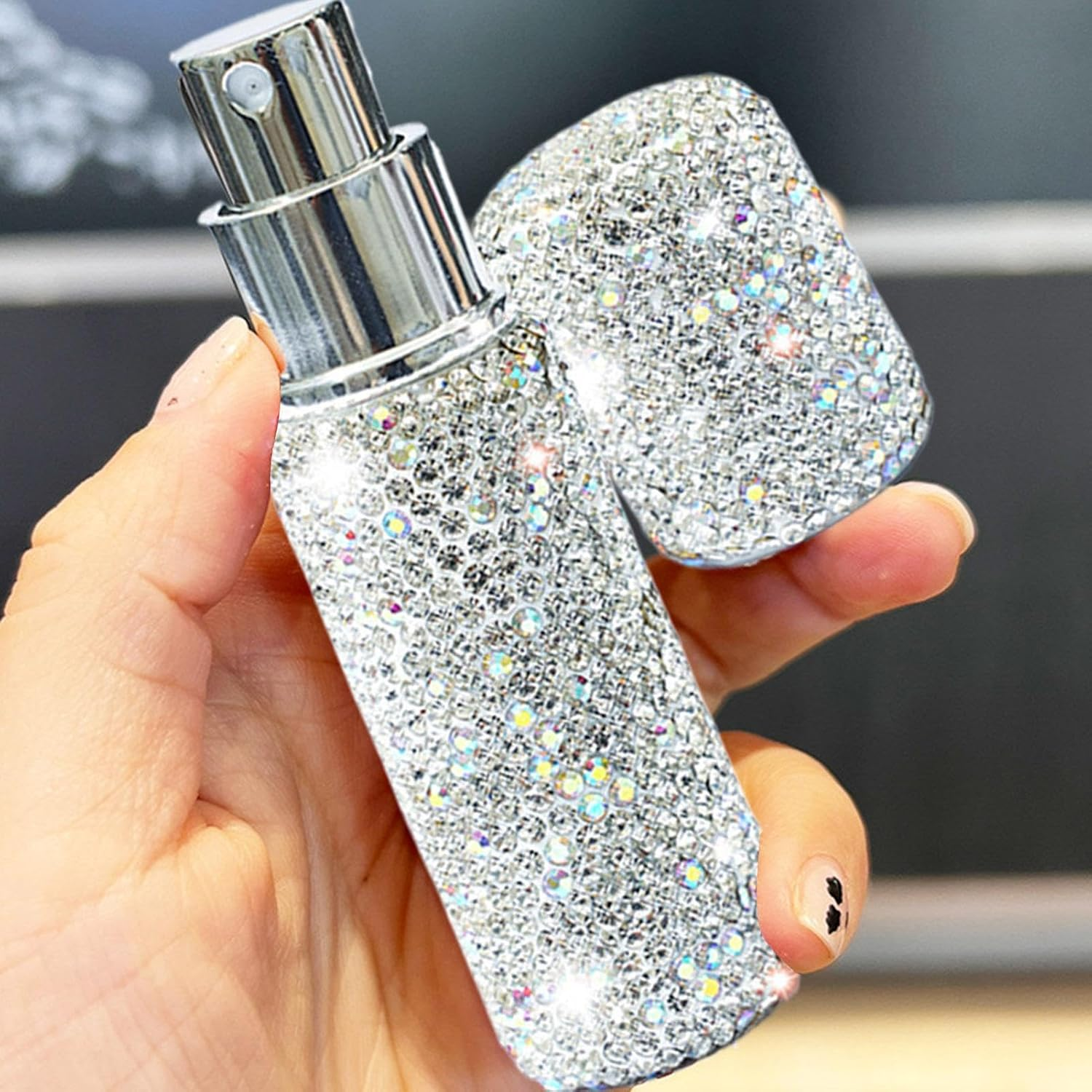 Huvqianu Empty Perfume Spray Bottles, 10Ml Bling Glass Atomizer, Portable Refillable Fragrance Sprayer, Compact Travel Scent Dispenser for Perfume, Hair Spray, Oil - Pink image number 2